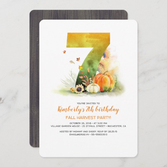 Fall Harvest Birthday Pumpkins Invitation (Front/Back)