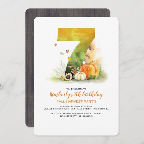 Fall Harvest Birthday Pumpkins Invitation