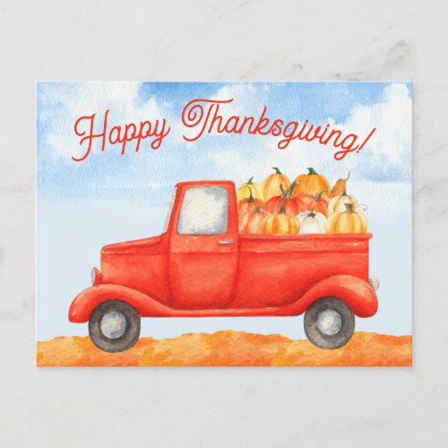 Fall Harvest Business Truck Happy Thanksgiving Postcard