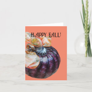 Fall harvest colors ribbon with purple pumpkin thank you card