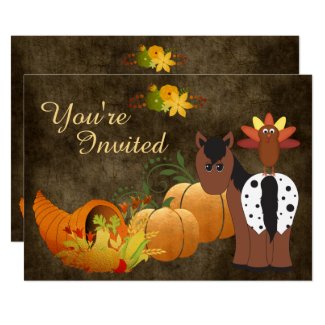 Fall Harvest, Cute Horse and Turkey Birthday Invitation