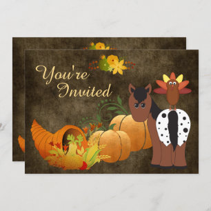 Fall Harvest, Cute Horse and Turkey Birthday Invitation