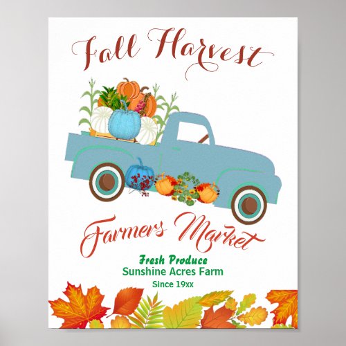 Fall Harvest Farmer Market Pumpkin Patch Farmhouse Poster