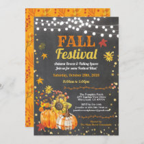 Fall harvest festival chalkboard pumpkin patch invitation