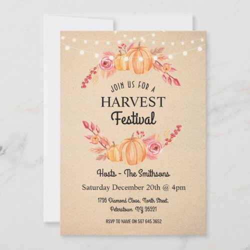 Fall Harvest Festival Pumpkin Floral Wreath Invite