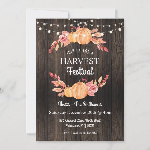 Fall Harvest Festival Pumpkin Wood Floral Invite