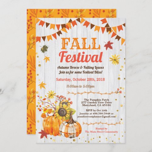 Fall harvest festival rustic wood pumpkin patch invitation