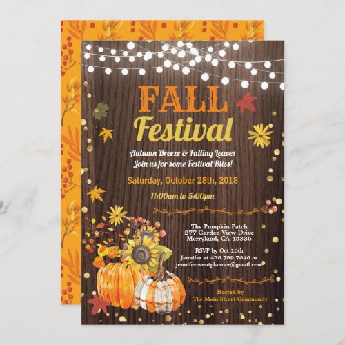 Fall harvest festival rustic wood pumpkin patch invitation