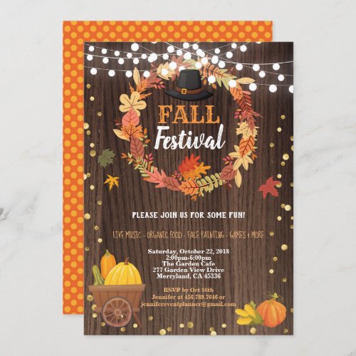 Fall harvest festival rustic wood thanksgiving invitation