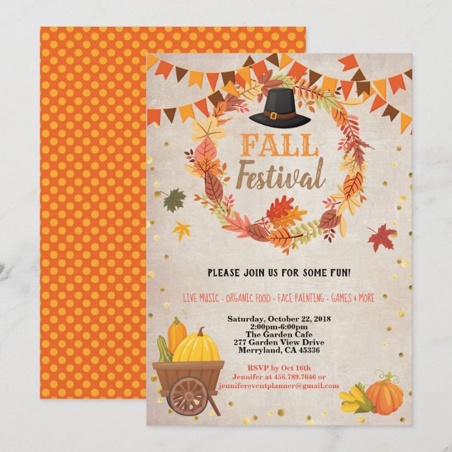 Fall harvest festival thanksgiving party vintage invitation (Front/Back)