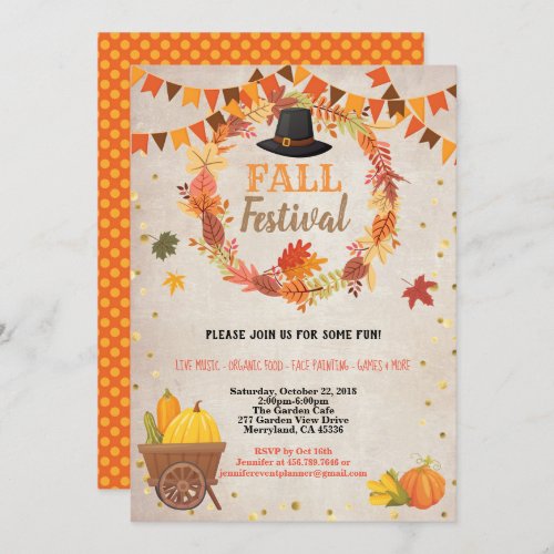 Fall harvest festival thanksgiving party vintage invitation