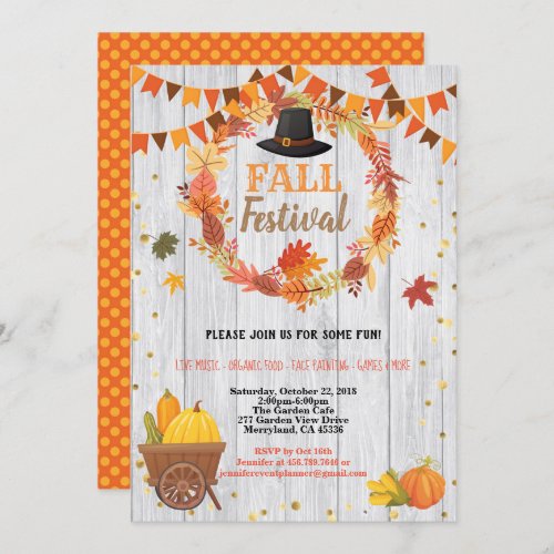 Fall harvest festival thanksgiving party wreath invitation