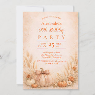 Fall Harvest Floral 90th Birthday Invitation