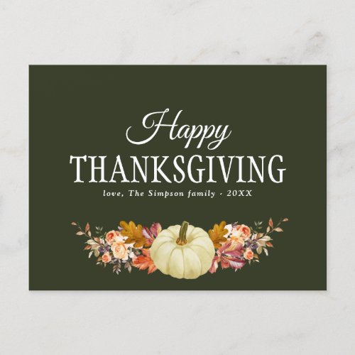 fall harvest floral happy thanksgiving greeting holiday postcard
