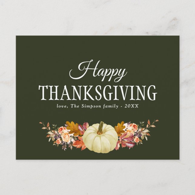 fall harvest floral happy thanksgiving greeting holiday postcard (Front)