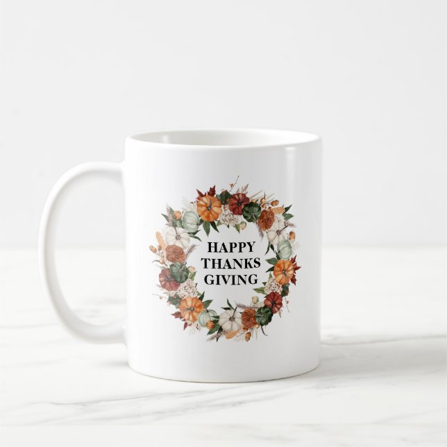 fall harvest happy thanksgiving coffee mug (Left)