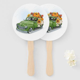 Fall Harvest in a Green Truck     Hand Fan