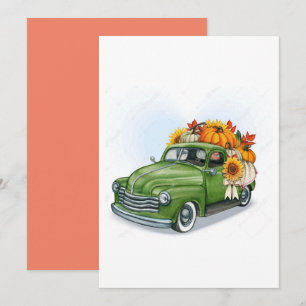 Fall Harvest In a Green Truck    Invitation