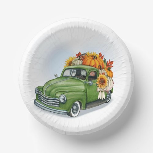 Fall Harvest in a Green Truck     Latte Mug Paper Bowls