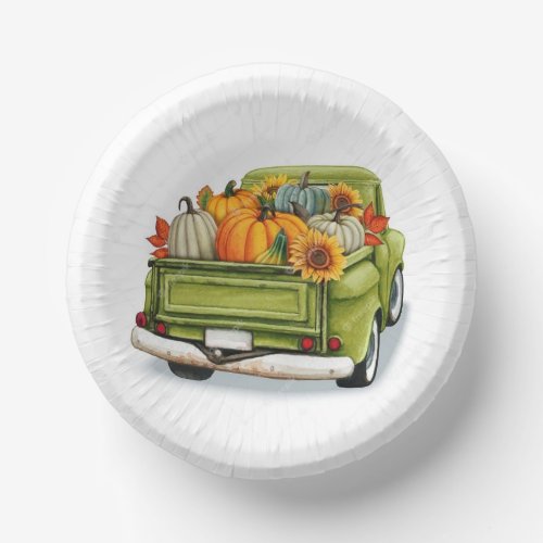 Fall Harvest in a Green Truck     Latte Mug Paper  Paper Bowls