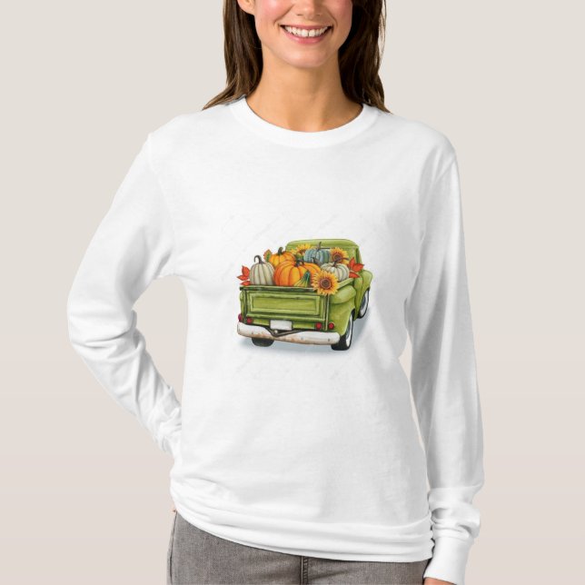 Fall Harvest in a Green Truck Long Sleeves T-Shirt (Front)