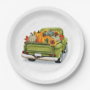 Fall Harvest In a Green Truck  Paper Plates