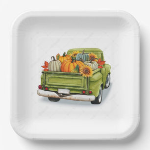 Fall Harvest In a Green Truck  Paper Plates