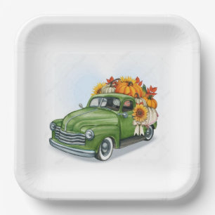 Fall Harvest In a Green Truck  Paper Plates