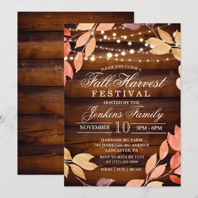 Fall Harvest Leaves Lights Festival Invitation (Front/Back)