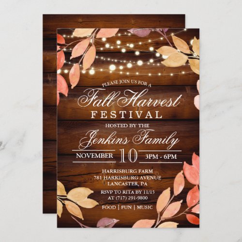 Fall Harvest Leaves Lights Festival Invitation