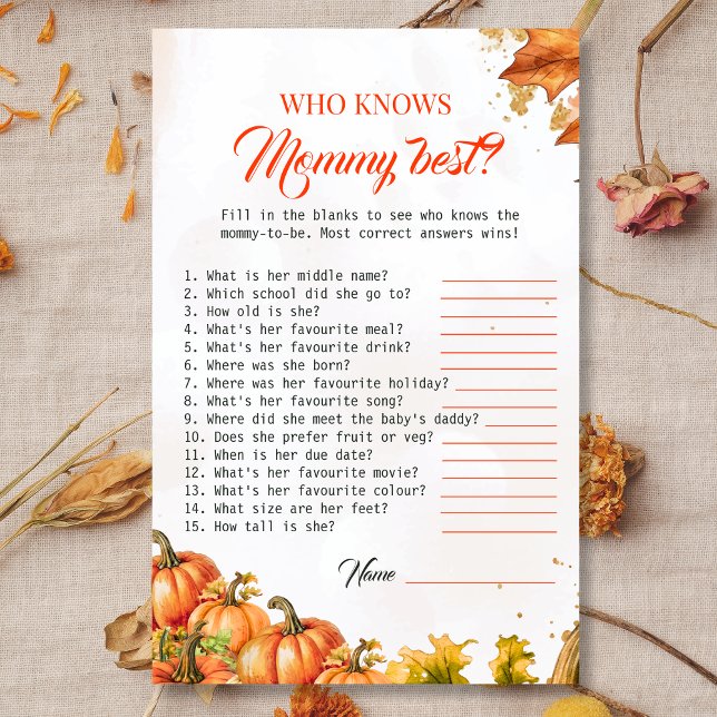 Fall Harvest Mommy Best Baby Shower Game (Creator Uploaded)