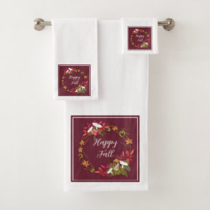 Fall harvest nature with customizable text bath towel set