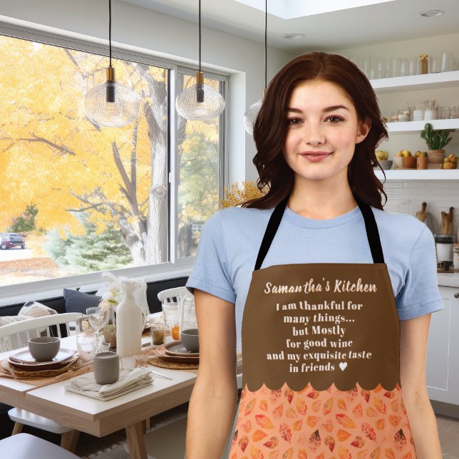 Fall Harvest Orange Foliage Personalized Quote Apron (Fall Harvest Orange Foliage Personalized Quote Apron: add name and quote Thankful for wine & friends)