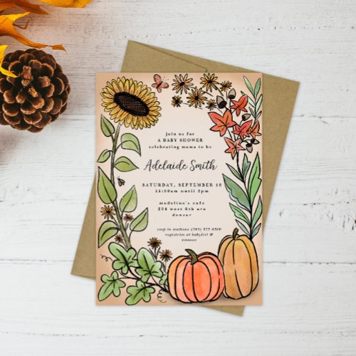 Fall Harvest Orange Pumpkin Baby Shower Invitation