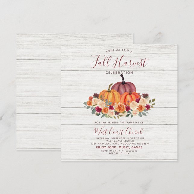 Fall Harvest Party Community Church Picnic Invitation (Front/Back)