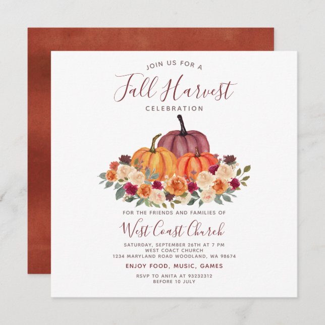 Fall Harvest Party, Fall Fest, Fall Community  Invitation (Front/Back)