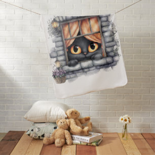 Fall Harvest Peeking Black Cat Baby Blanket