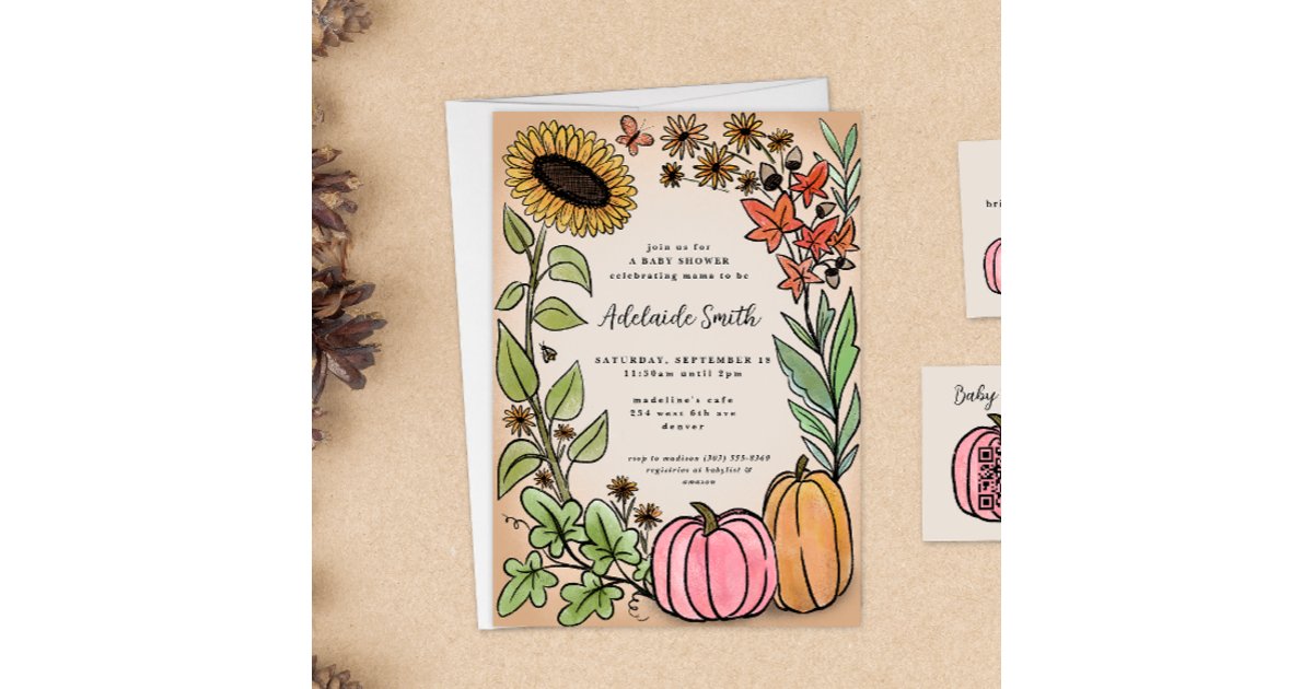 Fall Harvest Pink Pumpkin Baby Shower Invitation | Zazzle