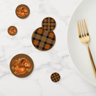 Fall Harvest Plaid And Cornucopia Confetti