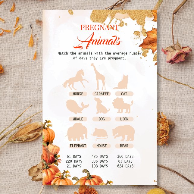Fall Harvest Pregnant Animals Baby Shower Game (Creator Uploaded)