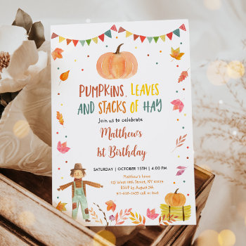 Fall Harvest Pumpkin Birthday Invitation by LittlePrintsParties at Zazzle