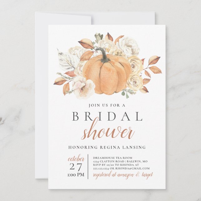 Fall Harvest Pumpkin Bridal Shower Invitation (Front)