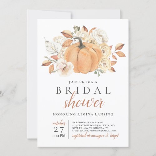 Fall Harvest Pumpkin Bridal Shower Invitation