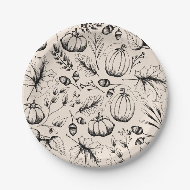 Fall Harvest Pumpkin Paper Plates (Front)