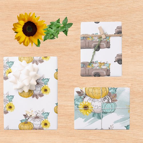 Fall Harvest Pumpkin Truck Pretty Autumn Wrapping Paper Sheets
