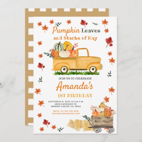 Fall Harvest Pumpkin Truck Yellow Orange Pumpkin Invitation