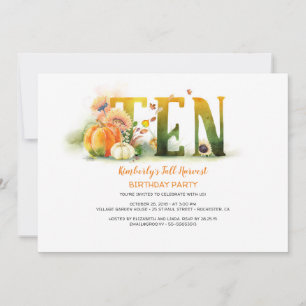 Fall Harvest Pumpkins 10 Birthday Party Invitation