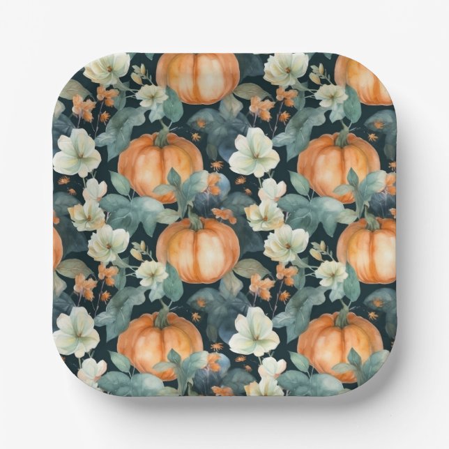 Fall Harvest Pumpkins 2 Thanksgiving Paper Plates (Front)