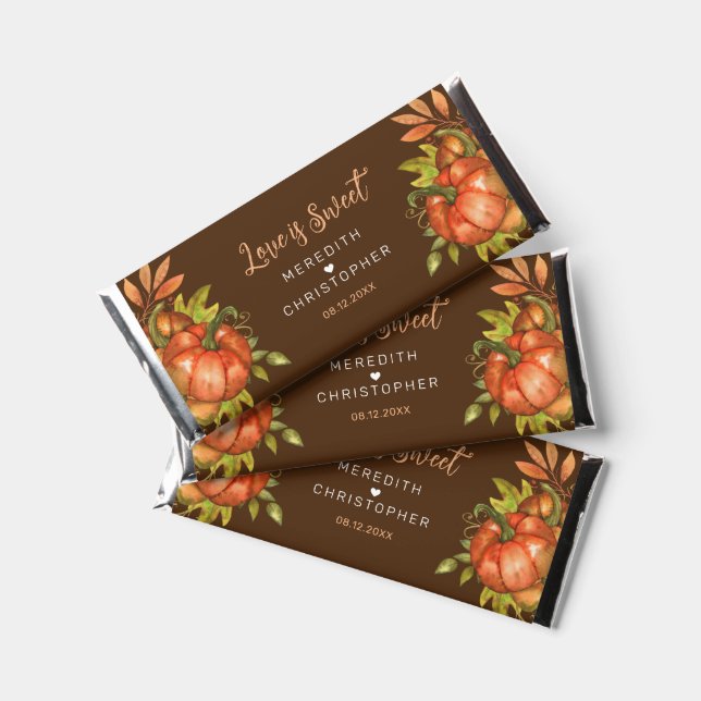 Fall Harvest Pumpkins Love is Sweet Wedding Hershey Bar Favors (Front)