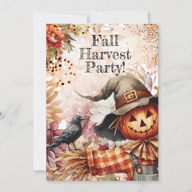 Fall Harvest Scarecrow Pumpkin Party Invitation (Front)